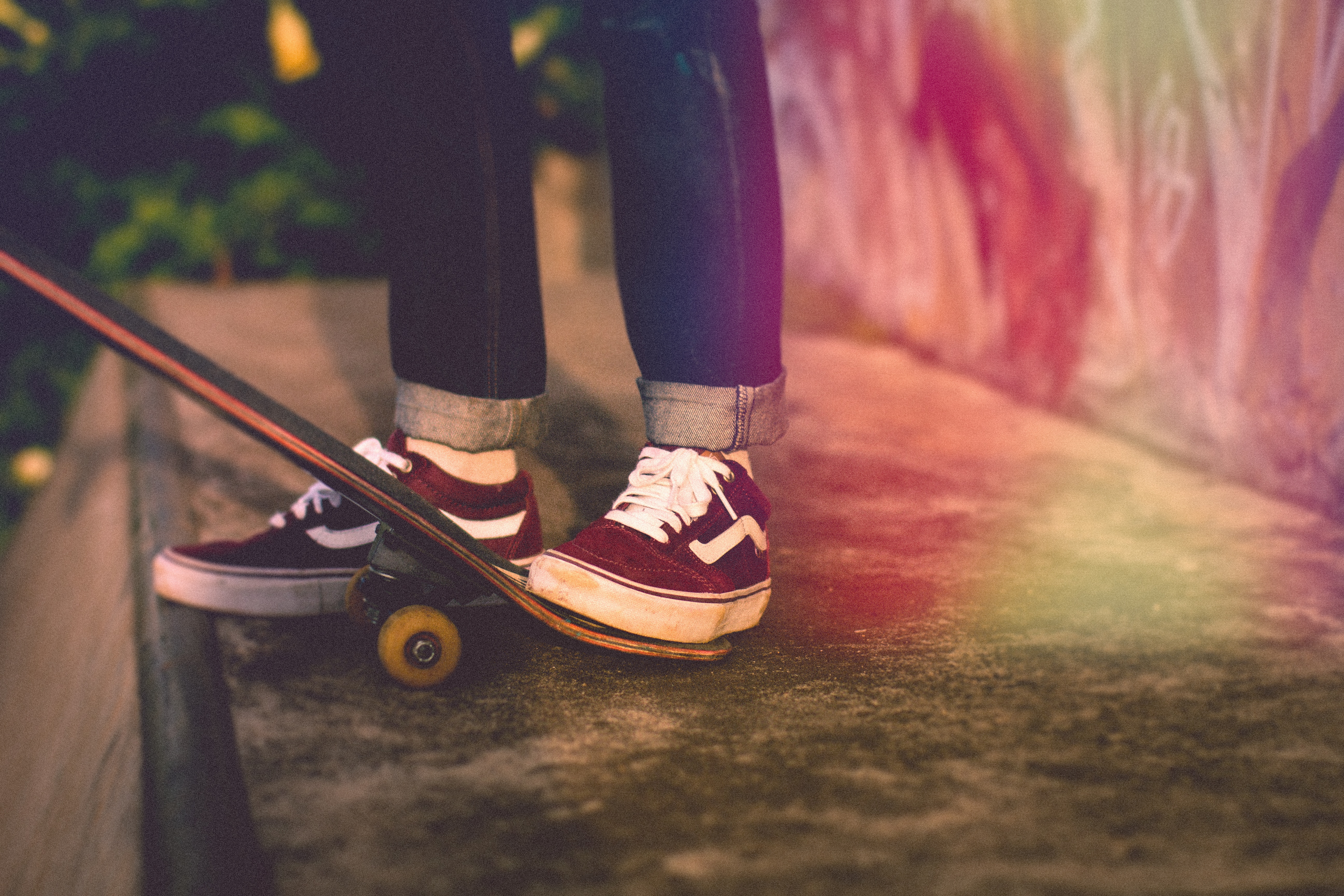 Teen skateboarding