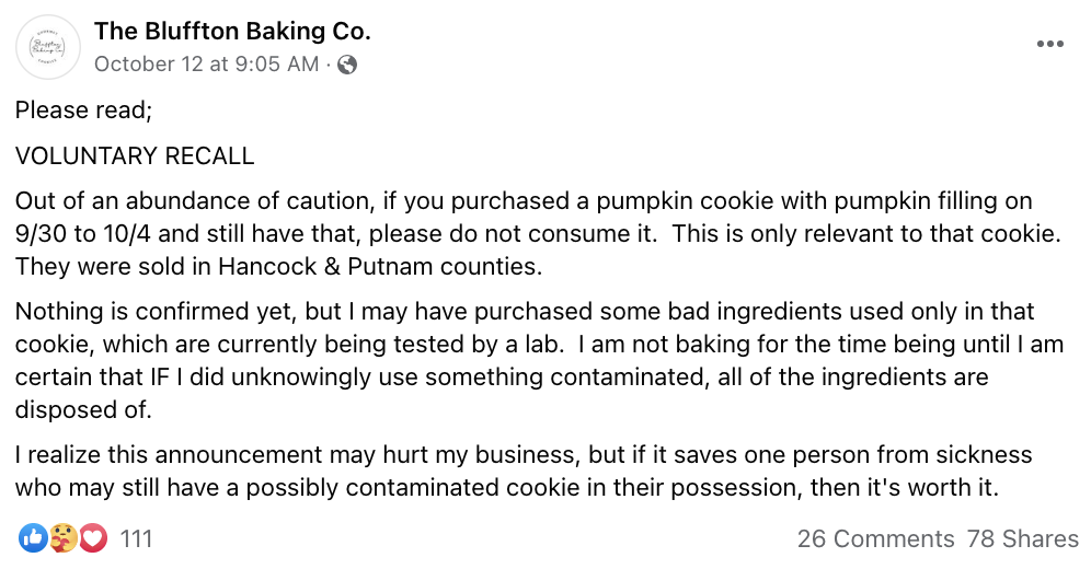 Bluffton Baking Co. Salmonella Outbreak